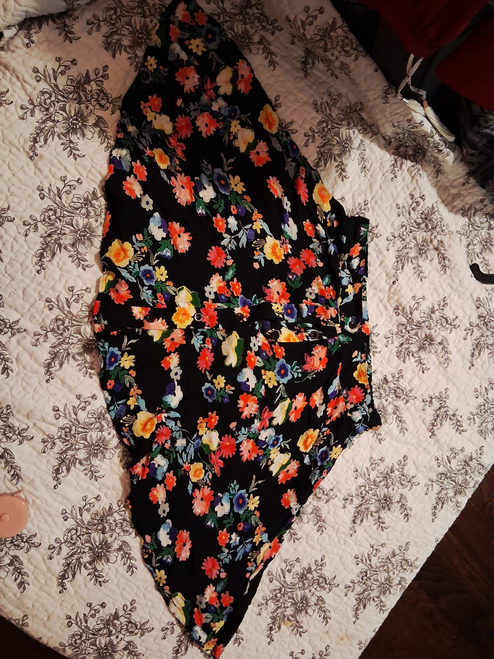 Fun & Flirt Black Floral Midi Skirt with Multicolor Blooms